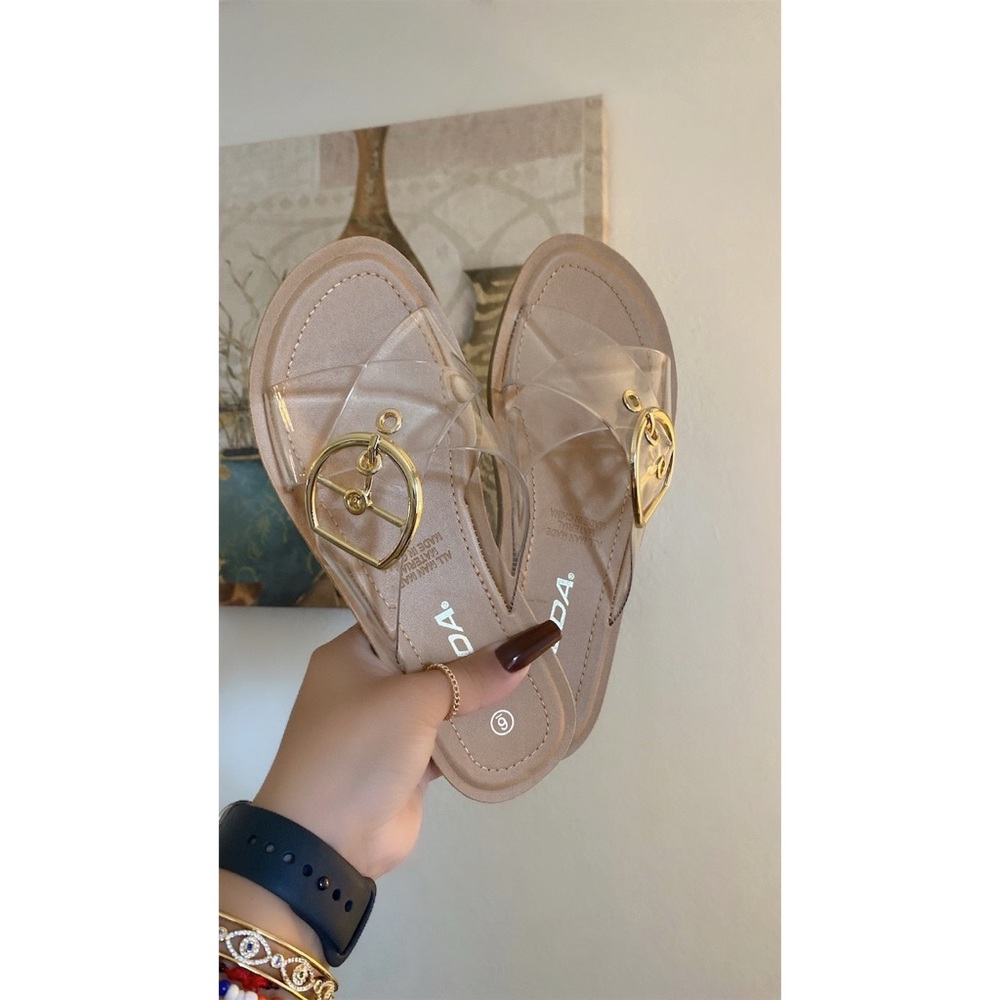 NWT!! Clear Criss Cross Sandal w/ Gold Buckle - Picture 2 of 4